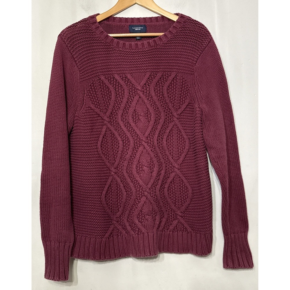 Lands End Drifter Chunky Cable Knit Fishermen Sweater Lagenlook Natural XL Tall